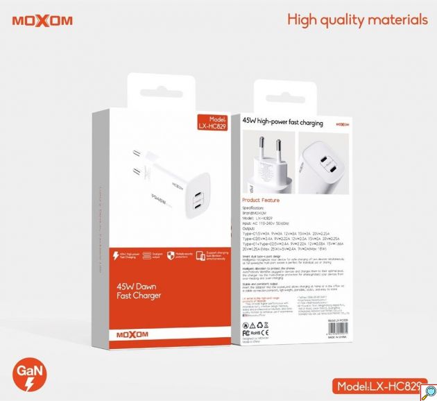 Φορτιστής GaN 45W – Ταχεία φόρτιση με 2x USB-C, για δύο συσκευές ταυτόχρονα