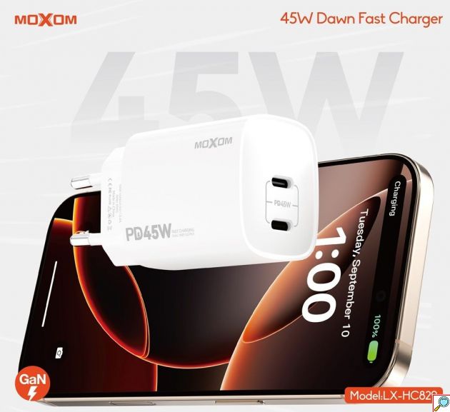 Φορτιστής GaN 45W – Ταχεία φόρτιση με 2x USB-C, για δύο συσκευές ταυτόχρονα