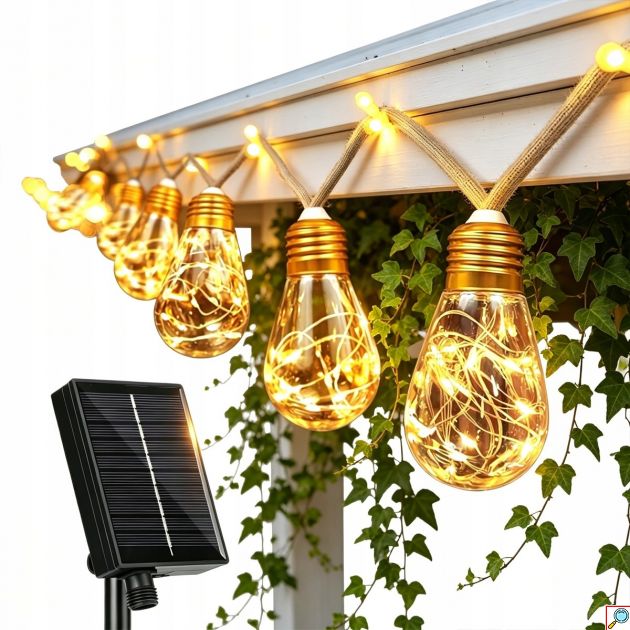 Ηλιακή Γιρλάντα LED 7,8m με 16 Λαμπάκια - Ζεστός εξωτερικός φωτισμός - Τηλεχειριστήριο, 8 λειτουργίες, IP65