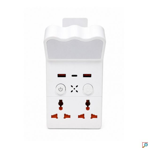 Πολυλειτουργική Γωνιακή Πρίζα με 2 USB & Type-C – Φωτιστικό LED - Πολύπριζο Τοίχου για Κουζίνα, Γραφείο, Δωμάτιο, 2 Υποδοχές Schuko