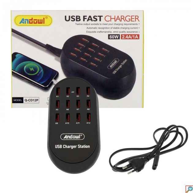Γρήγορος Φορτιστής USB 10 Θυρών 60W 2.4A/1A Andowl