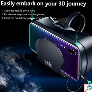 3D VRG Pro Headset Ρυθμιζόμενα Γυαλιά Εικονικής Πραγματικότητας με Ενσωματωμένα Ανασυρόμενα Ακουστικά για Smartphone Κινητά 5 έως 7 Ιντσών