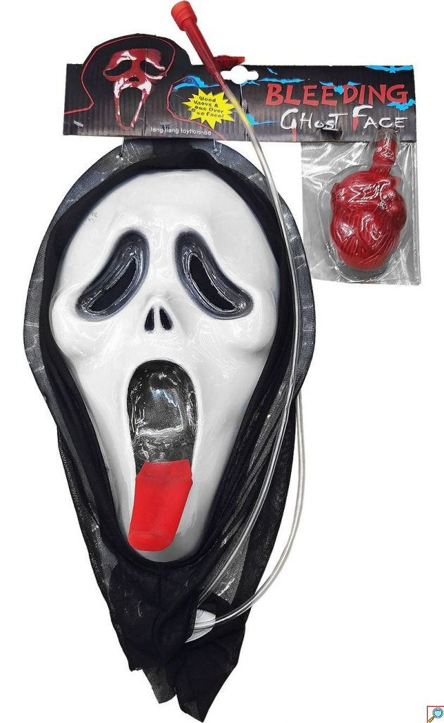 Μάσκα Τρόμου Halloween Scream Πετάει Αίμα, Πλαστική Μάσκα Φάντασμα με Μαύρη Κουκούλα, Αποκριάτικη Μάσκα Horror