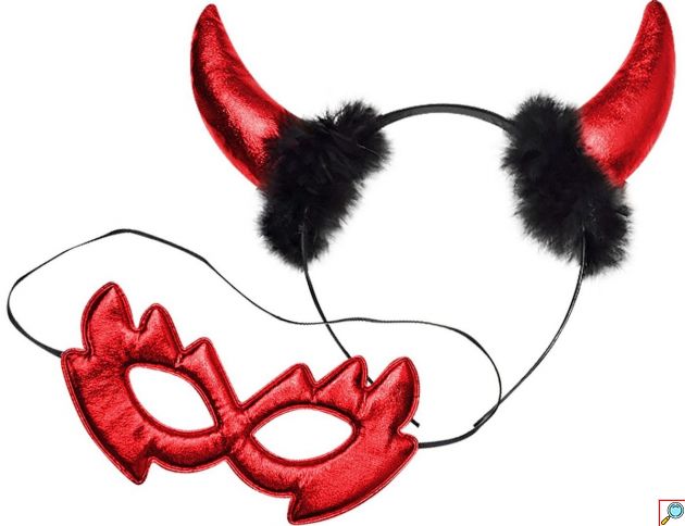 Σετ Αξεσουάρ Διαβολάκι Halloween 2 Τεμαχίων 20x19cm, Στέκα με Κόκκινα Κέρατα και Κόκκινη Μάσκα Ματιών