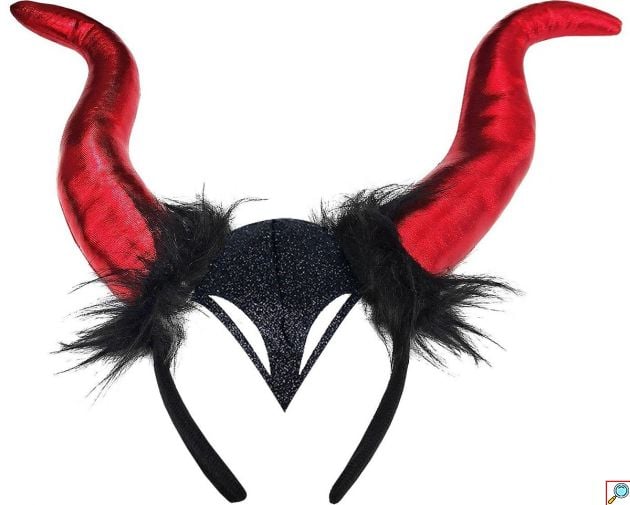Στέκα Διαβολίνα Halloween με Μεγάλα Κόκκινα Κέρατα και Μαύρη Γούνα, Αποκριάτικο Αξεσουάρ, 32x23cm
