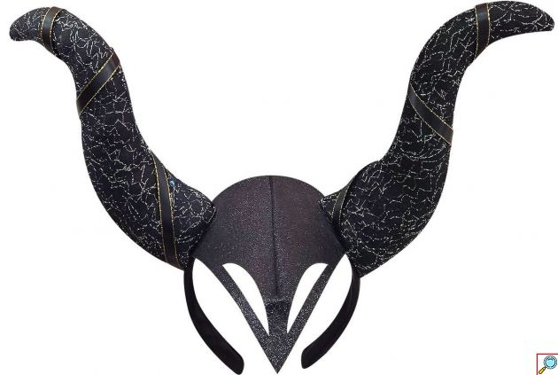 Στέκα Halloween Κακιάς Μάγισσας με Μεγάλα Μαύρα Κέρατα και Γκλίτερ 34x32cm, Μεταμφίεση Κακιάς Βασίλισσας