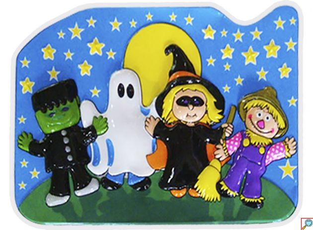 Ντεκόρ Halloween Ανάγλυφο Διακοσμητικό 52x37cm με Μάγισσα, Φαντασματάκι, Τέρας και Σκιάχτρο, Διακόσμηση Χώρου