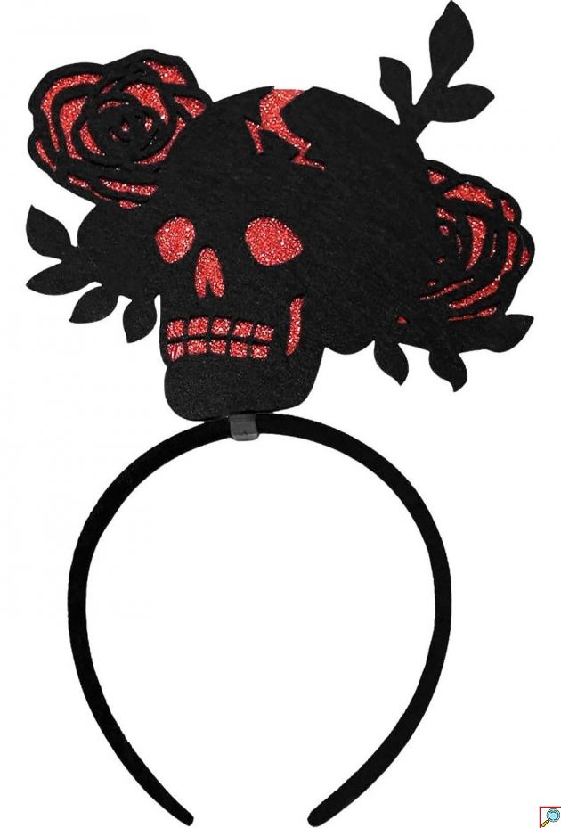 Στέκα Halloween 16x25cm με Μαύρη Νεκροκεφαλή και Τριαντάφυλλα με Κόκκινο Γκλίτερ, Αξεσουάρ Μεταμφίεσης