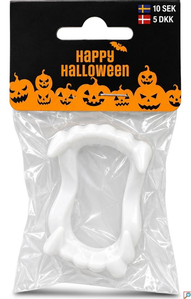 Μασέλα Δράκουλα Halloween Λευκή με Κυνόδοντες για Μεταμφίεση Βαμπίρ και Πάρτι Τρόμου, 7x4,5cm