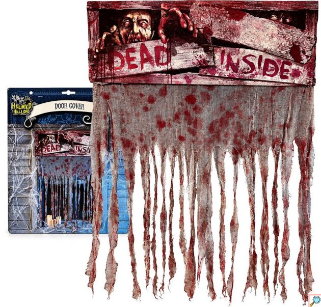 Κουρτίνα Τρόμου Halloween Διακοσμητική Dead Inside με Ματωμένο Ύφασμα, 130x90cm, Διακόσμηση Πόρτας