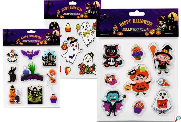 Αυτοκόλλητα 3D Halloween Jelly σετ 9 τεμαχίων, 24x20cm, με Φαντάσματα και Κολοκύθες, Διακόσμηση Τζαμιών