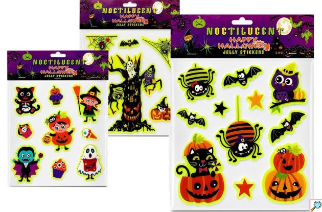 Αυτοκόλλητα 3D Φωσφοριζέ Halloween Σετ 9 Τεμαχίων με Κολοκύθες, Αράχνες, Νυχτερίδες και Φαντάσματα, 24x20cm