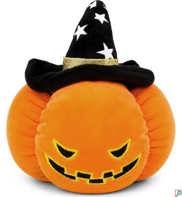 Διακοσμητική Κολοκύθα Halloween Λούτρινη 20cm με Καπέλο Μάγισσας με Αστέρια και Κεντημένο Πρόσωπο