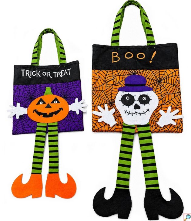 Τσάντα Halloween Trick or Treat με Πόδια για Γλυκά, με Φιγούρα Κολοκύθας ή Σκελετού, Υφασμάτινη 42x24x24cm