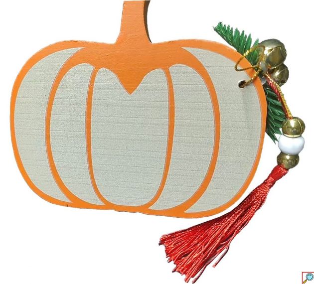 Ξύλινη Κολοκύθα Επιτραπέζιο Διακοσμητικό Halloween με Κόκκινη Φούντα και Χρυσά Κουδουνάκια, 14,5x14cm
