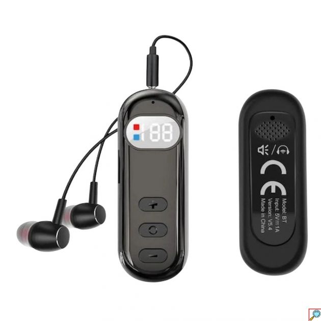 Ακουστικά Handsfree Bluetooth AKZ Q20 In-ear με Clip & Οθόνη LED - Δέκτης Ήχου AUX, Υποδοχή TF Card, Type-C, Ασημί Μαύρο