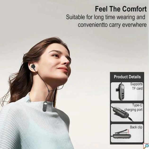 Ακουστικά Handsfree Bluetooth AKZ Q20 In-ear με Clip & Οθόνη LED - Δέκτης Ήχου AUX, Υποδοχή TF Card, Type-C, Ασημί Μαύρο