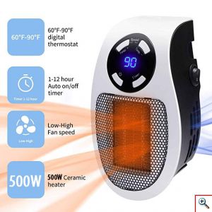 Hoomei Μίνι Σόμπα Πρίζας - Αερόθερμο 500Watt με Τηλεχειριστήριο, Θερμοστάτη, Χρονοδιακόπτη, Ρυθμιζόμενη Πρίζα & Οθόνη hm-8822