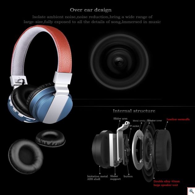 Ασύρματα & Ενσύρματα Ακουστικά Bluetooth με Aux, SD/TF, FM Radio & Μικρόφωνο - Foldable Wireless Headphones 