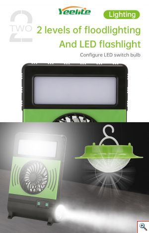Mini Ηλιακό Σύστημα Φωτισμού LED & Φόρτισης με Ανεμιστήρα, Φακό, Φωτιστικό SOS & Φωτοβολταϊκό Πάνελ - Camping Solar Lights