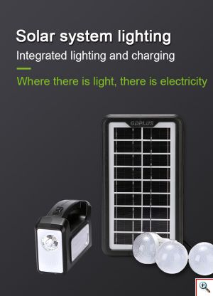 Ηλιακό Σύστημα Φωτισμού & Φόρτισης με Πάνελ 3,5W, Μπαταρία, Φακό 200LM & Φωτιστικό 400LM + 3 Λάμπες LED 150 Lumens