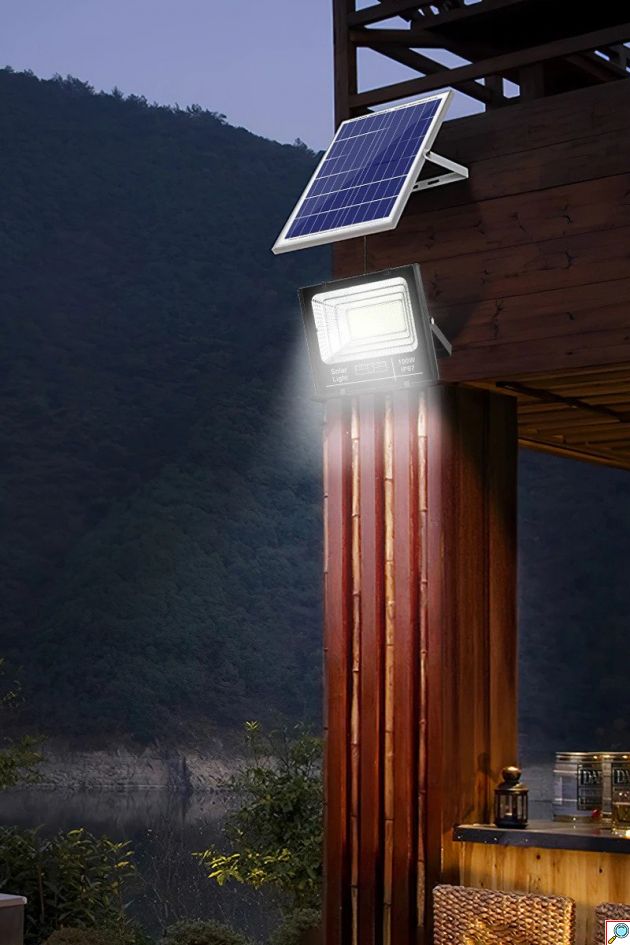 SolarBright Αδιάβροχος Ηλιακός Προβολέας 60-600W LED IP67 Αυτόματος με Φωτοκύτταρο, Φωτοβολταϊκό Πάνελ, Χειριστήριο, Χρονοδιακόπτη - Solar Floodlight