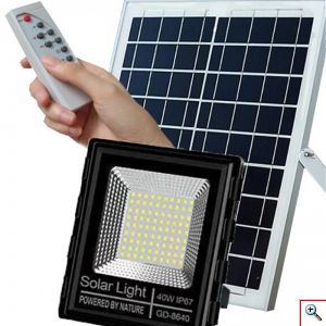 Ηλιακός Προβολέας LED, 40W, Αδιάβροχος IP67 με Φωτοβολταϊκό Πάνελ, Τηλεχειριστήριο & Χρονοδιακόπτη, GD-8640