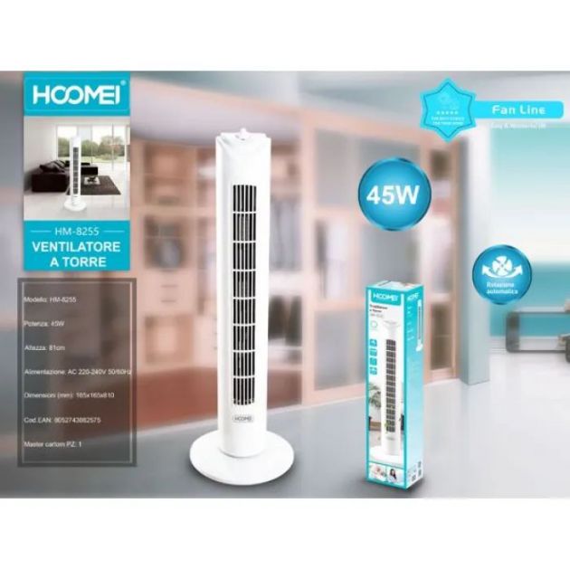 Hoomei Επιδαπέδιος Περιστρεφόμενος Ανεμιστήρας Πύργος 45W - Χρονοδιακόπτη & 3 Ταχύτητες