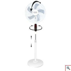 Hoomei® Επιδαπέδιος Περιστρεφόμενος Ανεμιστήρας Ορθοστάτης 60W με Ψηφιακή Οθόνη LCD - Πτυσσόμενος με Ρυθμιζόμενο Ύψος - 3 Ταχύτητες & Τηλεχειριστήριο