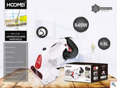 Hoomei® Ηλεκτρικό Σκουπάκι Χειρός 845W με Χωρητικότητα 0.5lt & Αυτόματο Μάζεμα Καλωδίου HM-2122