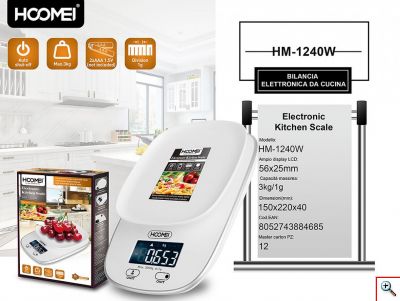 Hoomei® Ψηφιακή Ζυγαριά Ακριβείας Κουζίνας 1gr - 3kg με Μπολ & Οθόνη LCD HM-1240W