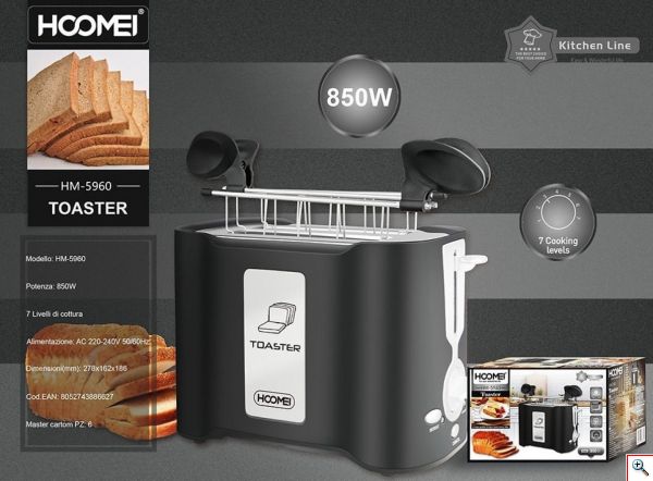 Hoomei® Φρυγανιέρα 850W με 2 Θέσεις & 7 Επίπεδα Ψησίματος HM-5960 Μαύρη