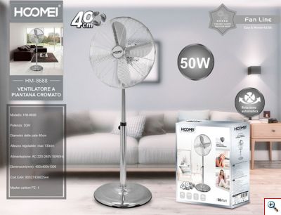 Hoomei® Επιδαπέδιος Περιστρεφόμενος Ανεμιστήρας Ορθοστάτης 50W με Διάμετρο 30cm Ρυθμιζόμενου Ύψους & 3 Ταχυτήτων