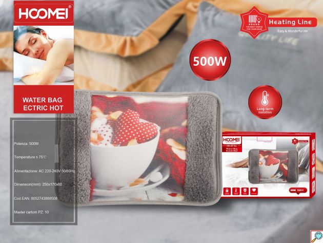 Hoomei Ηλεκτρική Θερμοφόρα - Μαξιλάρι 500W με Θήκη για τα Χέρια Γενικής Χρήσης 25x17x6cm Καρδιά Γκρι