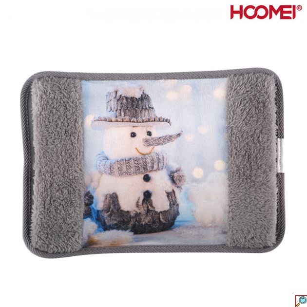 Hoomei Ηλεκτρική Θερμοφόρα - Μαξιλάρι 500W με Θήκη για τα Χέρια Γενικής Χρήσης 25x17x6cm Γκρι με Χιονάνθρωπο