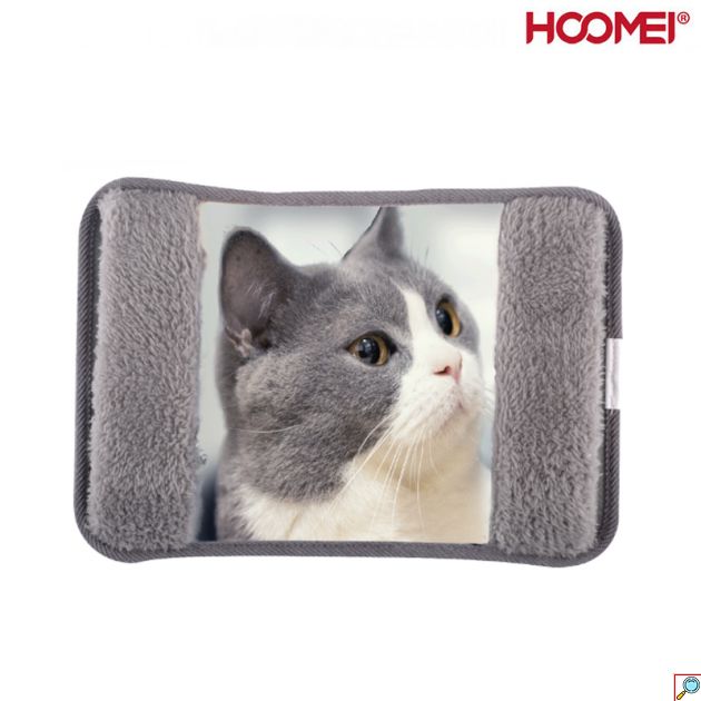 Hoomei Ηλεκτρική Θερμοφόρα - Μαξιλάρι 500W με Θήκη για τα Χέρια Γενικής Χρήσης 25x17x6cm Γάτα - Γκρι