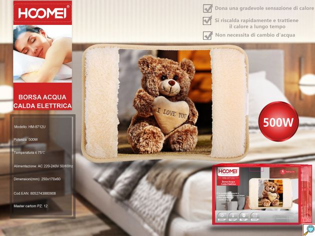 Hoomei Ηλεκτρική Θερμοφόρα - Μαξιλάρι 500W με Θήκη για τα Χέρια Γενικής Χρήσης 25x17x6cm Αρκουδάκι - Μπεζ