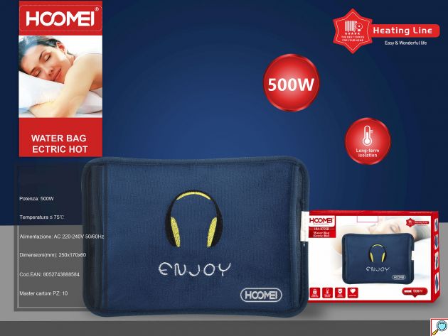 Hoomei Ηλεκτρική Θερμοφόρα - Μαξιλάρι 500W με Θήκη για τα Χέρια Γενικής Χρήσης 25x17x6cm Μπλε με Σχέδιο Ακουστικά
