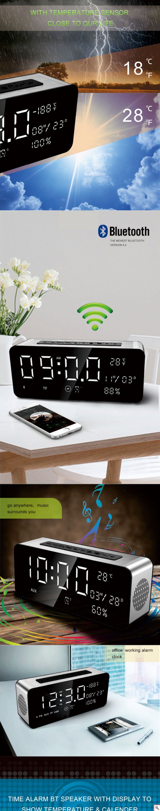 Επιτραπέζιο Ρολόι Multimedia Ηχείο Bluetooth με Ξυπνητήρι, USB/SD Player FM Radio & Handsfree Sardine A10