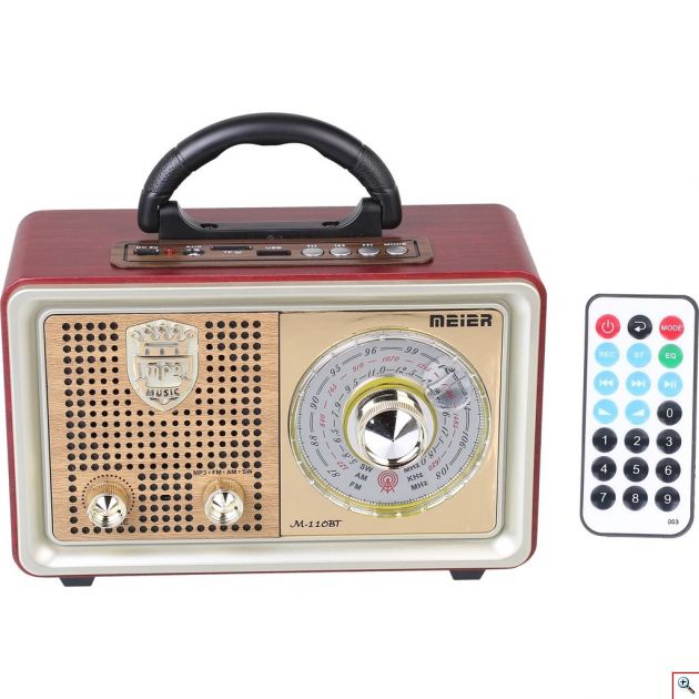Retro Φορητό Επαναφορτιζόμενο Ραδιόφωνο Meier® - Multimedia Ηχείο MP3 Player με Bluetooth, USB, SD, AUX, FM Radio & Τηλεχειρηστήριο