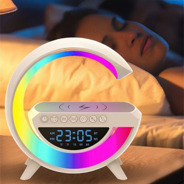 Ηχείο RGB με Ασύρματη Φόρτιση, Ρολόι, Ραδιόφωνο & Οθόνη LED - Bluetooth LED USB
