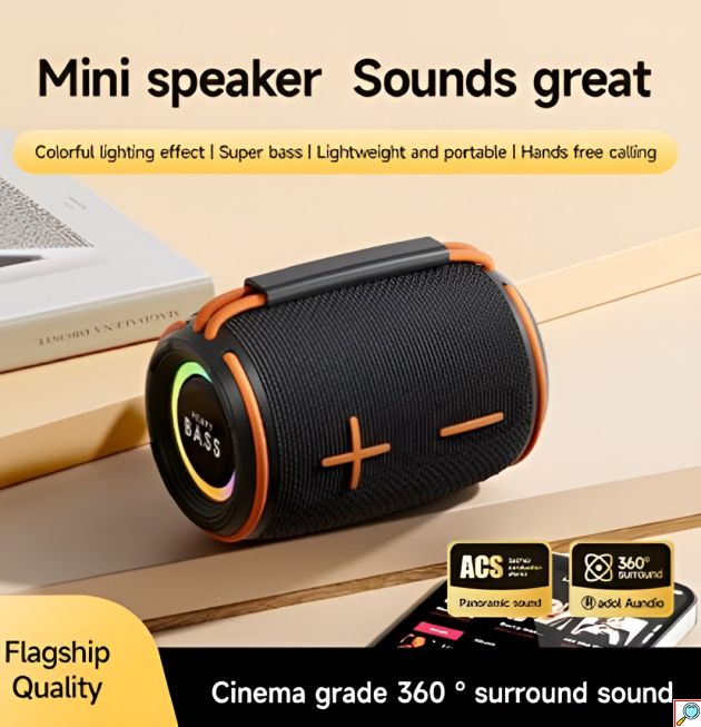 Ασύρματο Ηχείο Bluetooth 8W – Super Bass, RGB Φωτισμός & 360° Ήχος - TWS, Αδιάβροχο, Hands-Free, Φορητό