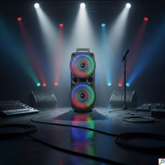 Φορητό Ηχείο Bluetooth Dual 8″ – Για Πάρτυ & Karaoke με Ασύρματο Μικρόφωνο - RGB Φωτισμός, USB, AUX, TF Card