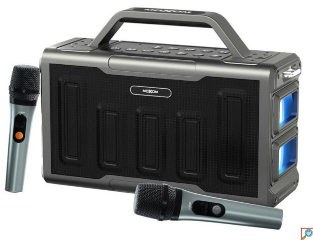 Φορητό Ηχείο Bluetooth Moxom 120W – Με 2 Ασύρματα Μικρόφωνα Karaoke & RGB Φωτισμό - Bluetooth 5.3, Hi-Fi Ήχος, Βαθύ Μπάσο
