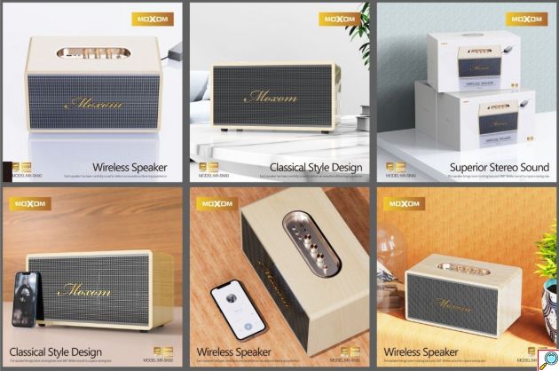 Ασύρματο Ηχείο Bluetooth Moxom 80W – Hi-Fi Στερεοφωνικός Ήχος & Vintage Ξύλινη Όψη - Bluetooth 5.2, Δυνατό Μπάσο, Κομψός Σχεδιασμός