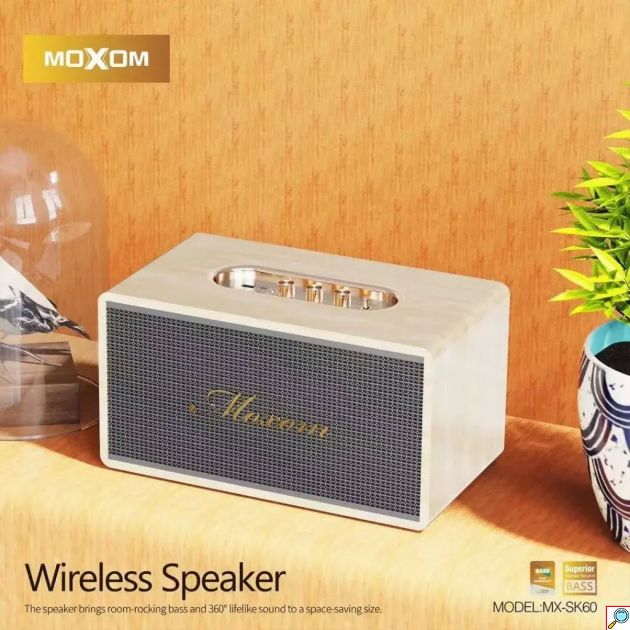 Ασύρματο Ηχείο Bluetooth Moxom 80W – Hi-Fi Στερεοφωνικός Ήχος & Vintage Ξύλινη Όψη - Bluetooth 5.2, Δυνατό Μπάσο, Κομψός Σχεδιασμός