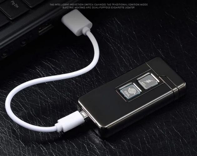 Ηλεκτρικός Αναπτήρας 2 σε 1 Black Ice – Διπλή Ανάφλεξη & USB Φόρτιση - Αντιανεμικός με Τόξο Plasma & Αντίσταση, Κομψός Σχεδιασμός