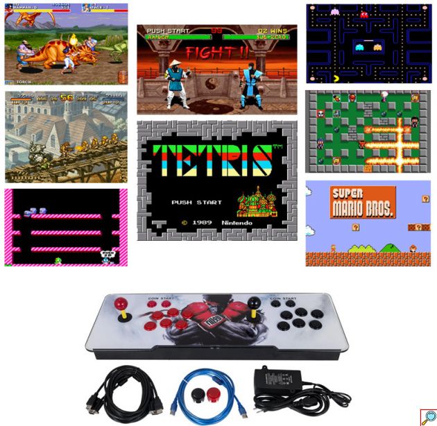 Ηλεκτρονική Ρετρό Παιχνιδοκονσόλα με 2 Joysticks & Σύνδεση μέσω HDMI ή VGA