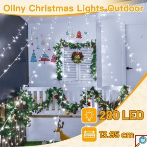 Ηλιακά Χριστουγεννιάτικα Λαμπάκια 13.95m 280LED Λευκού Ψυχρού Φωτισμού