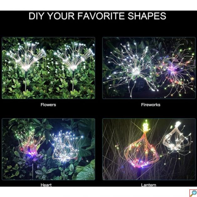 Ηλιακά Φωτάκια Κήπου Firework 150 LED – Εφέ Πυροτεχνημάτων | Σετ 2 Τεμ, Αδιάβροχα, Ηλιακή Ενέργεια